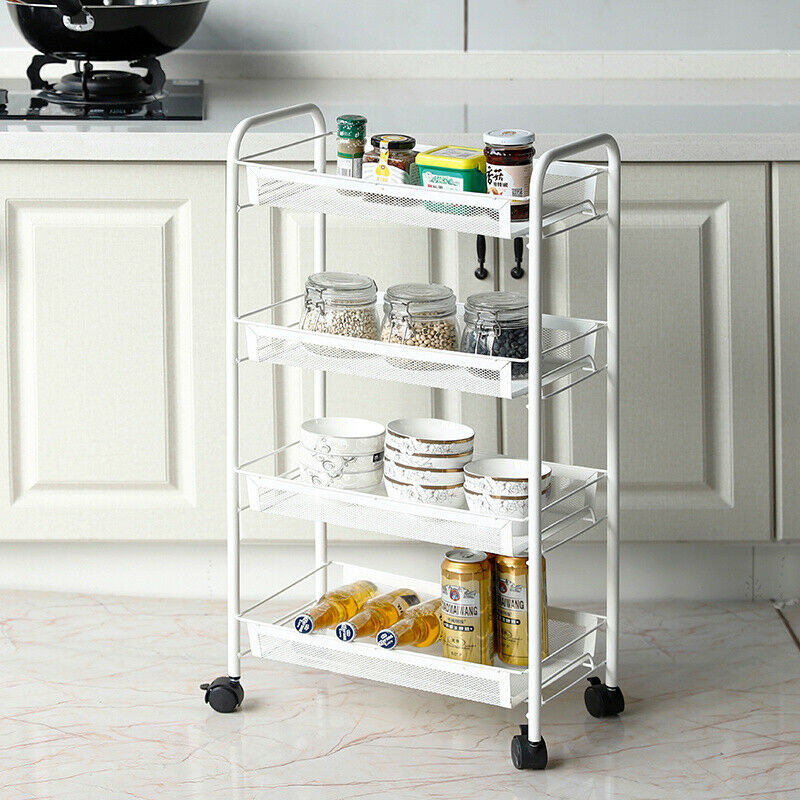 3/4 Tier Mesh Storage Basket Shelf Rack Trolley Cart Kitchen/Bath Organiser Unit