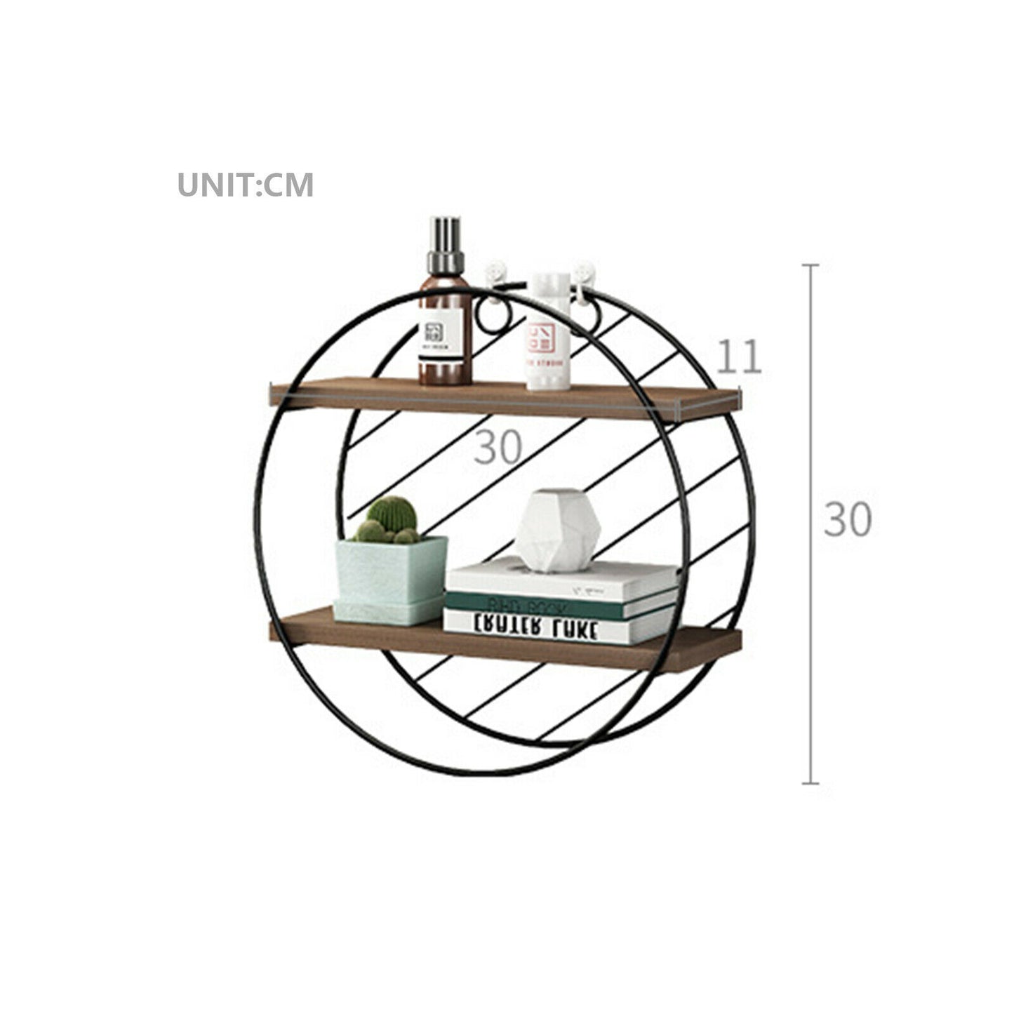 Retro Metal Wire Wood Round Wall Floating Shelving Storage Shelf Display Unit UK