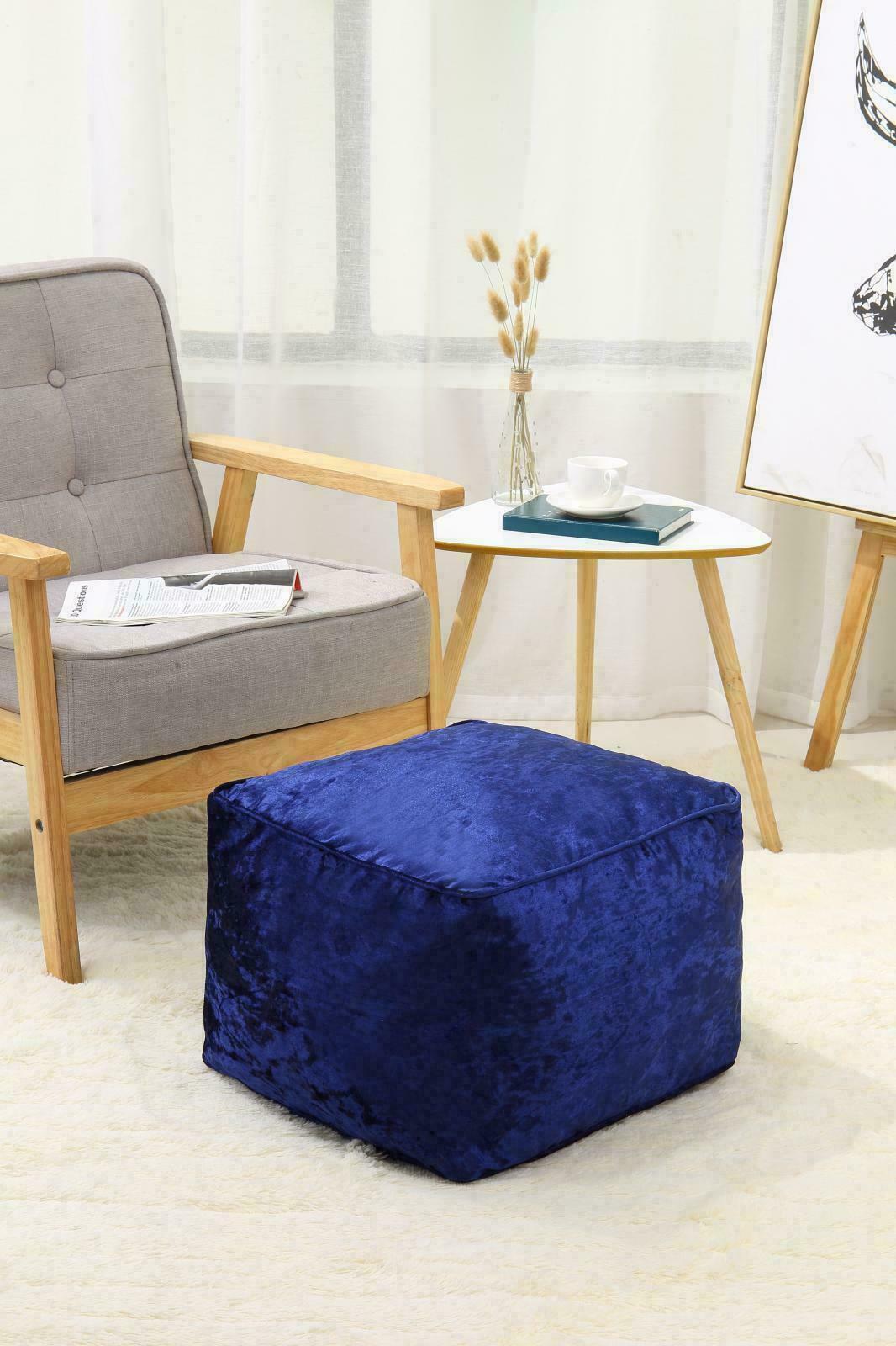 NEW LUXURY CRUSHED VELVET SOFT BEAN BAG CUBE FOOT STOOL REST POUFFE OTTOMAN