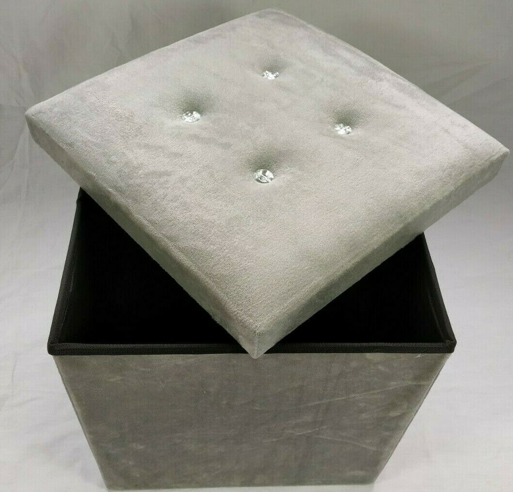 Soft Velvet Diamante Ottoman Folding Storage Box Footstool Seat new colour