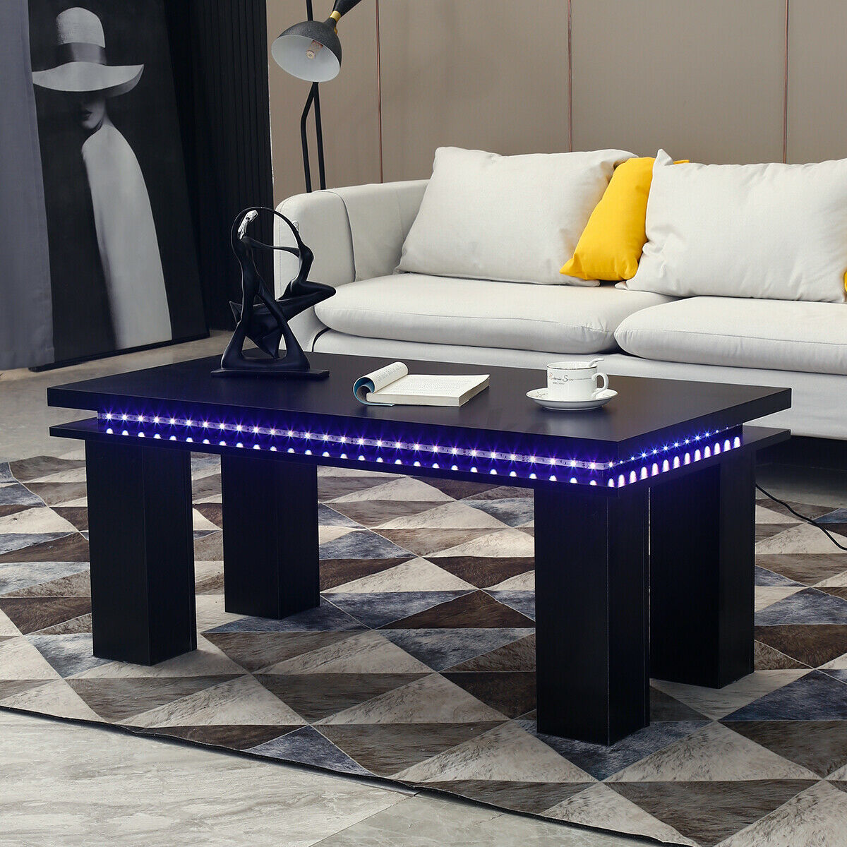 Rectangle LED Wood Tea Table End Side Table Nested Coffee/End Tables Living Room