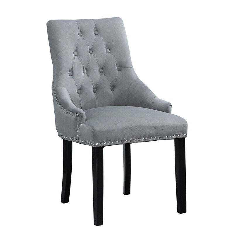 2x Velvet Dining Chairs with Rivets Knocker Home Dining Room Kitchen Silver Grey