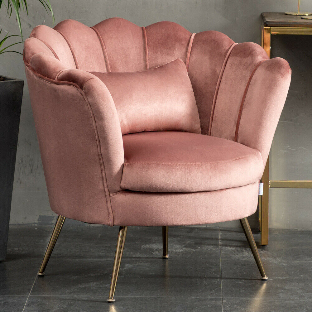 Scallop Pink Accent Chair With Gold Legs Pink Velvet Shell Accent