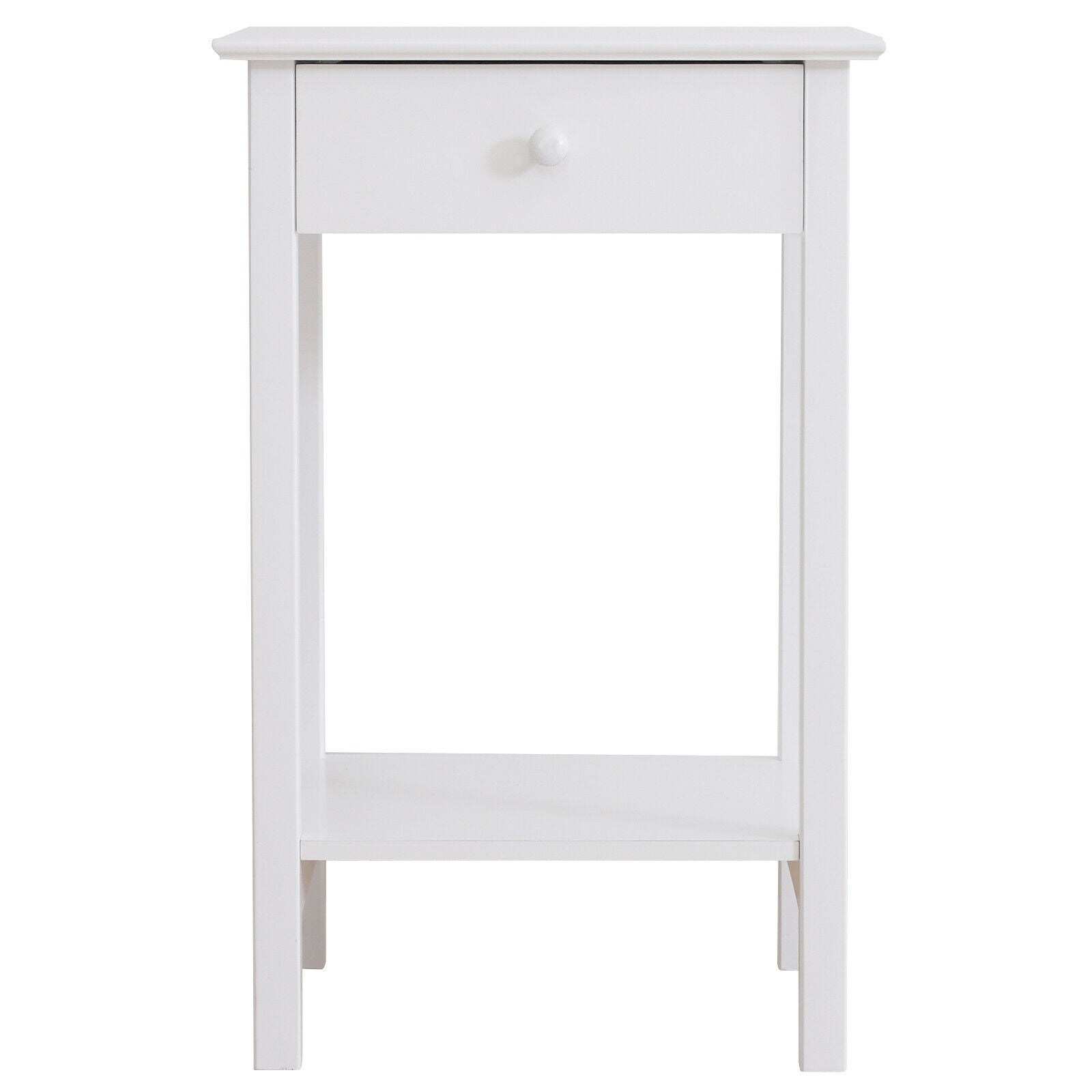 Wooden Bedside Table Cabinet W/ Drawer Shelf Storage End Side White