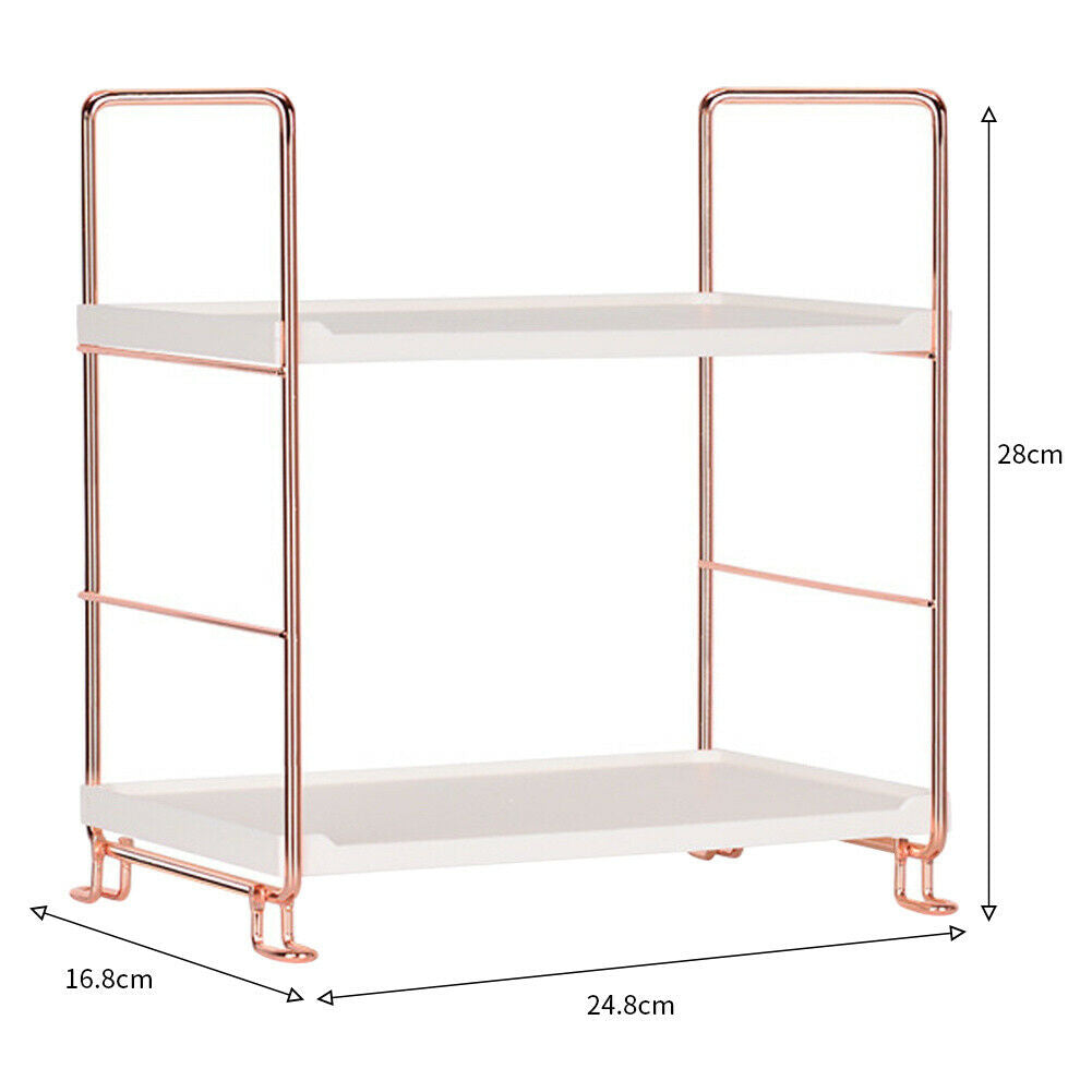2/3 Tier Rose Gold Storage Holder Rack Shelf Organizer Shelving Countertop Units