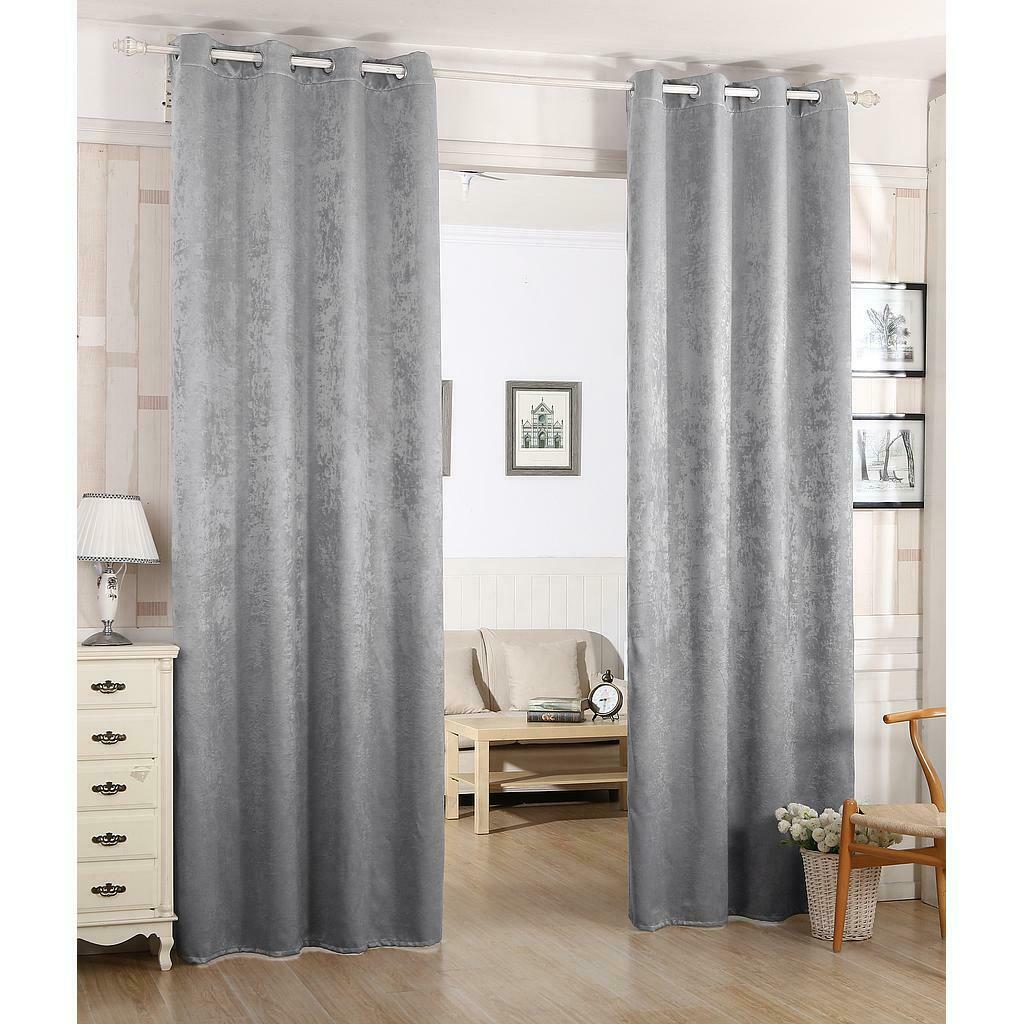 2X Curtain pair thermal blackout damask eyelet Curtains for Bedroom dark grey