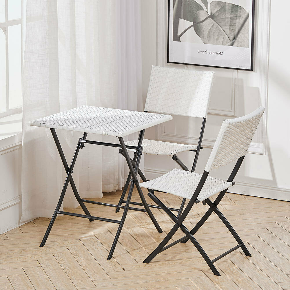 3 pcs Chair Table Set Foldable PE+Metal Cushioned Chair Outdoor Yard Garden uk