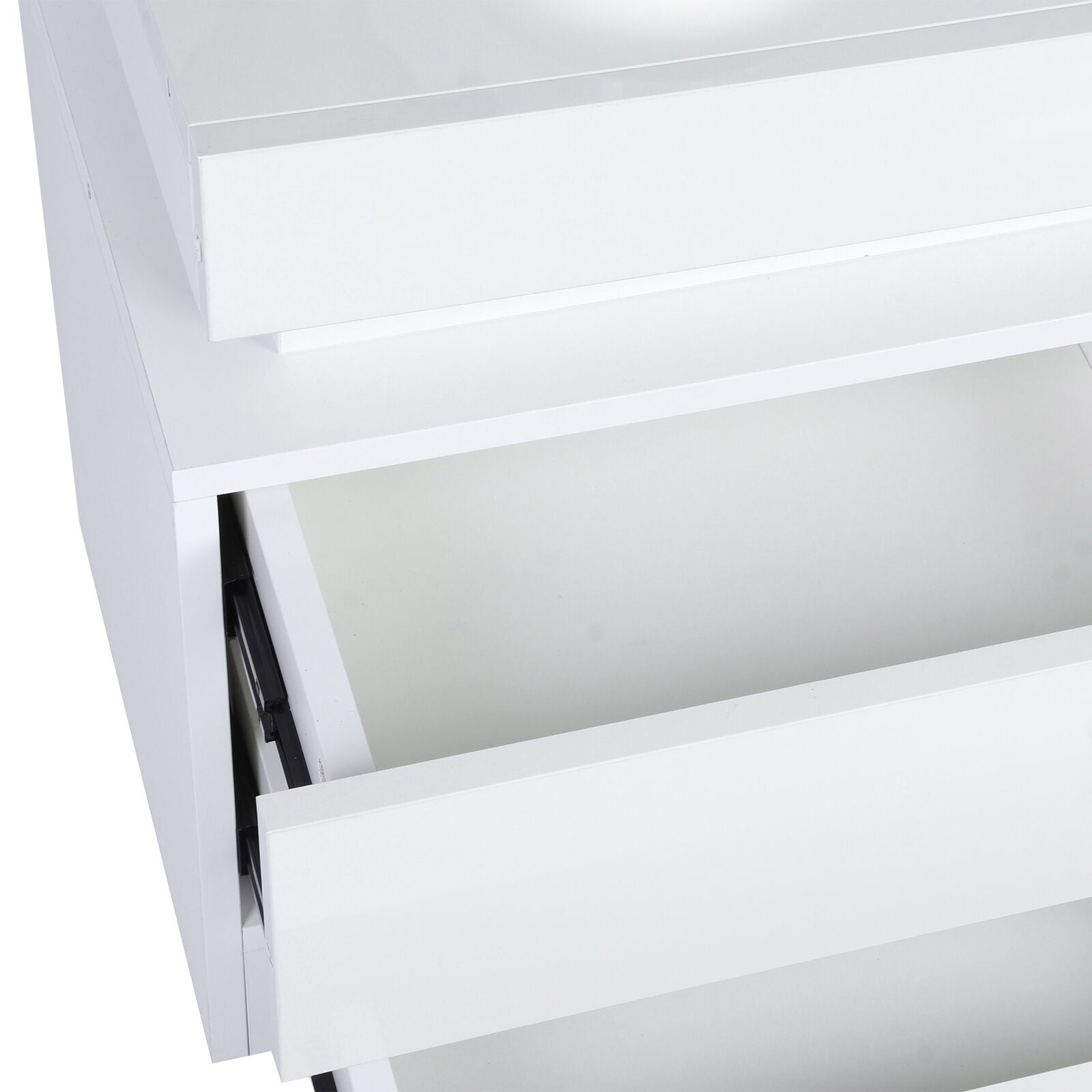 White LED Light Bedside Table Nightstand Cabinet High Gloss 2 Drawers Flip Cover