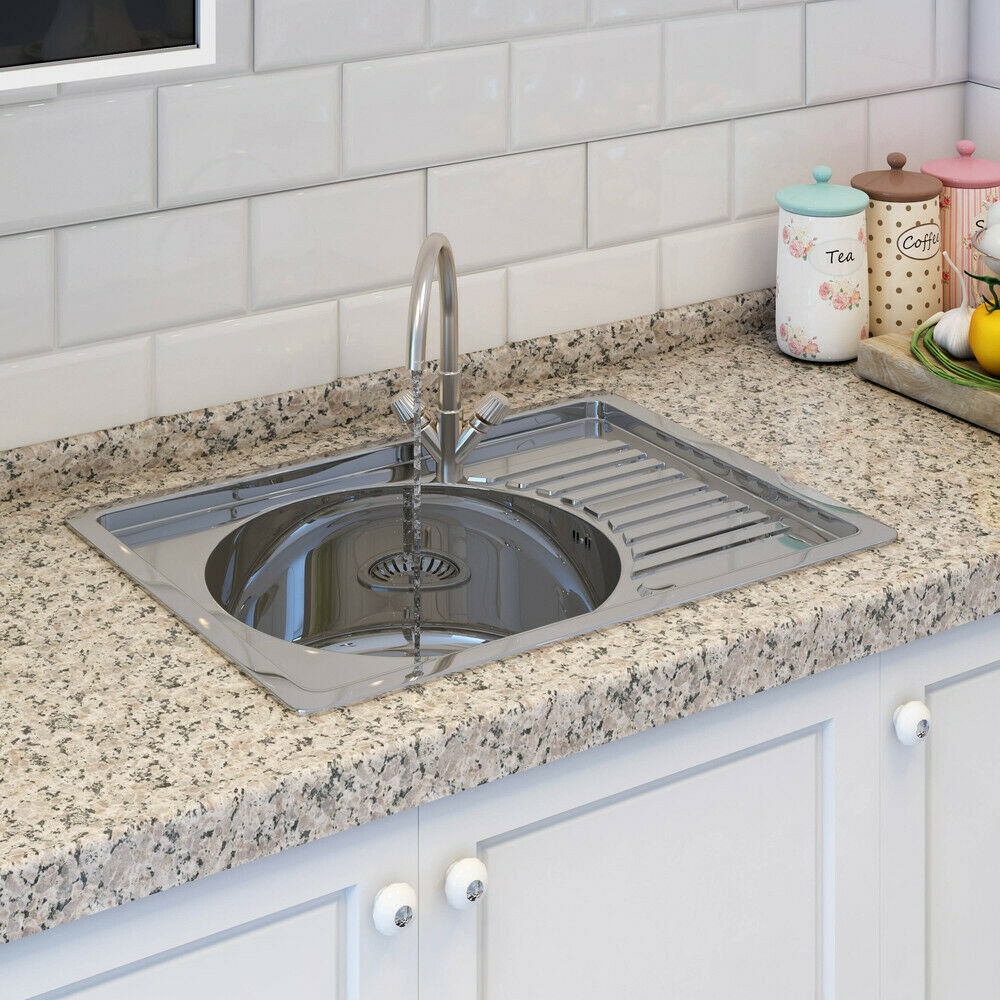 Single Round Stainless Steel Inset Kitchen Sinks Includes Plumbing Kit
