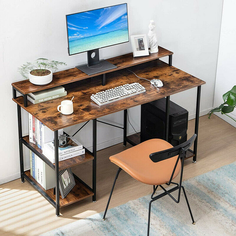 Large Computer Desk With Shelves Laptop Study PC Table Home Office Corner Desk