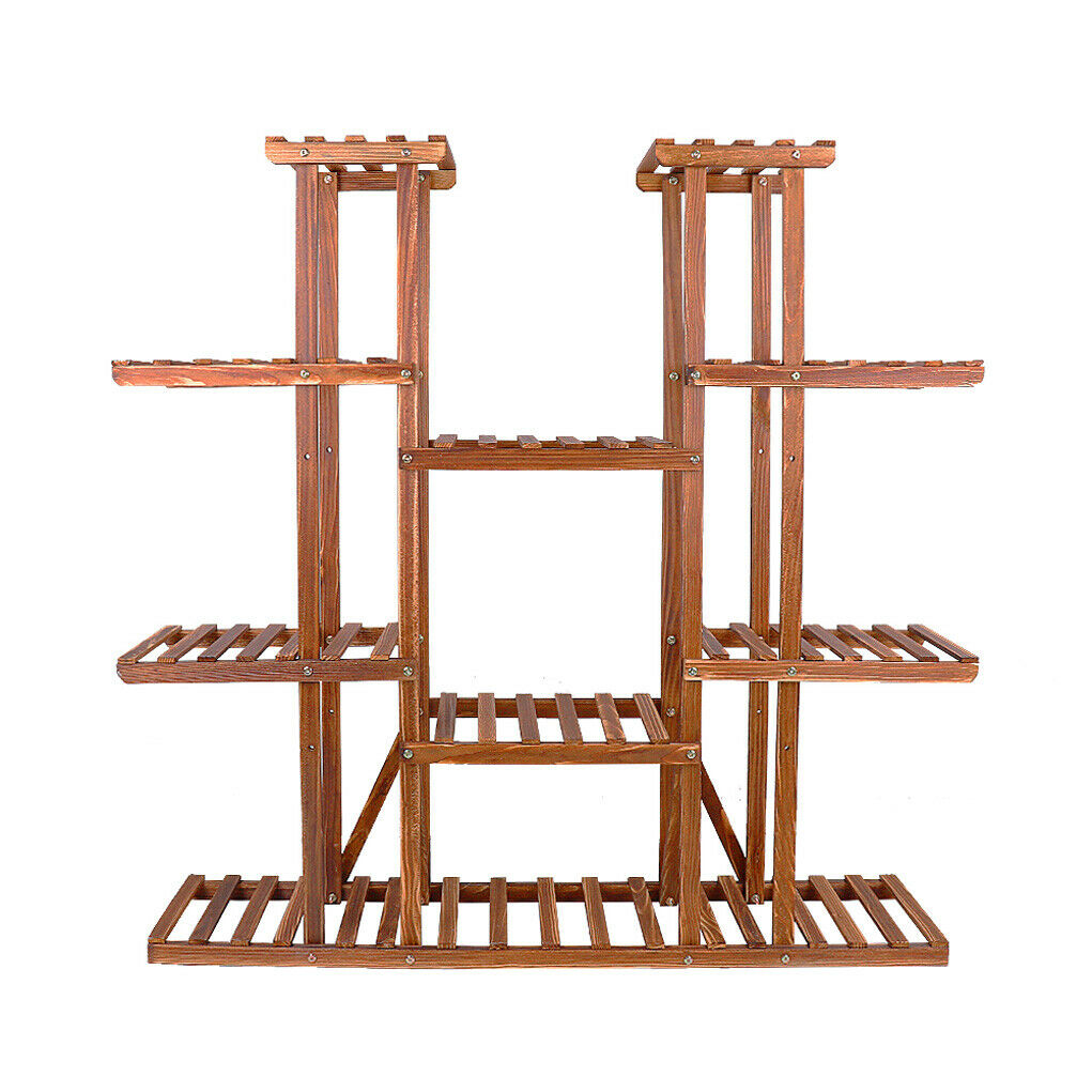 Symmetric Double Shelves Plant Stand 17 Potted Flower Pots Organizer Shelf Rack
