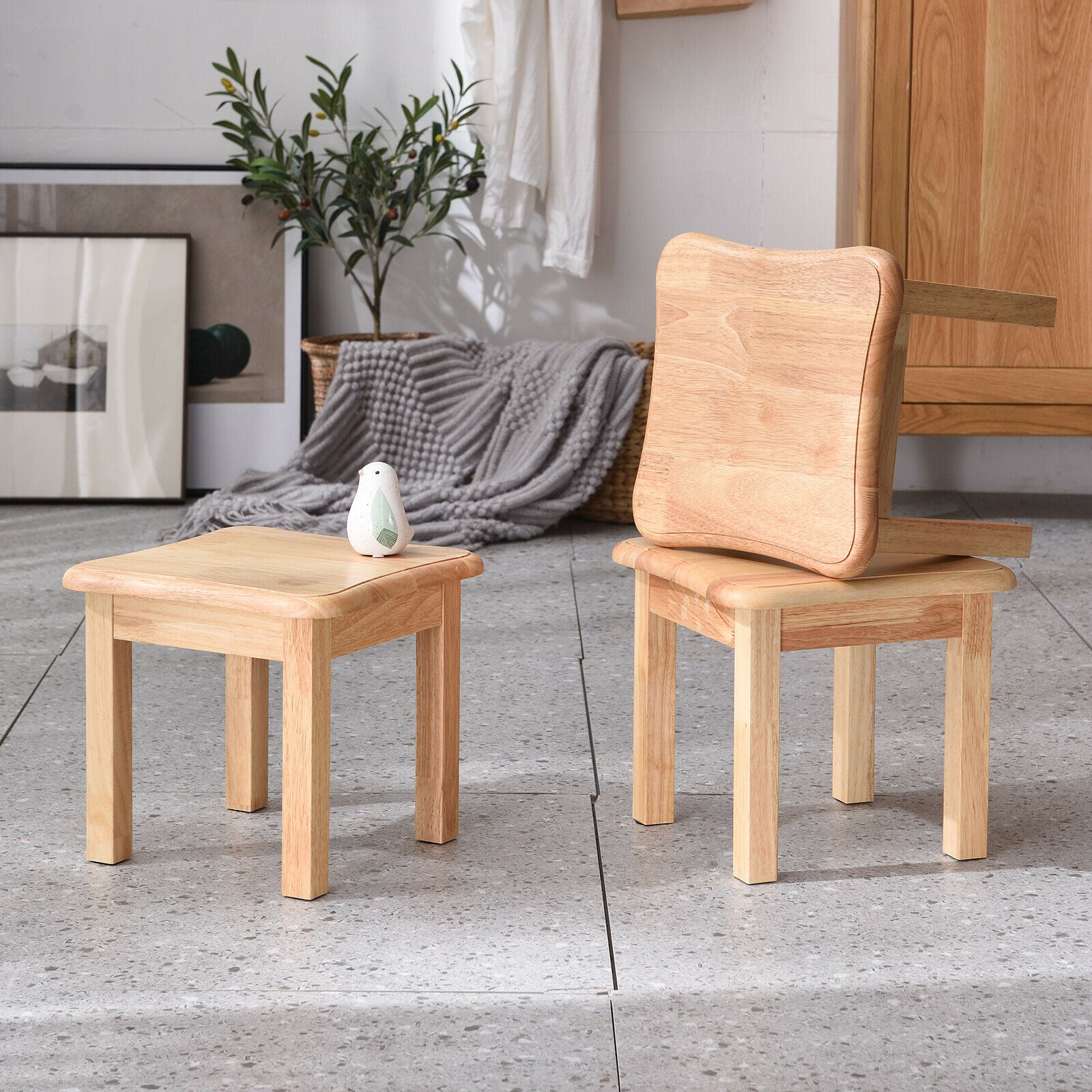 Small Wood Stool Square Footstool Change Shoe Bench Multi-function Step Stool