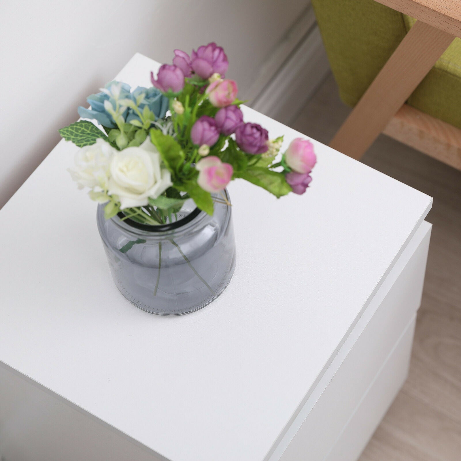 Modern White Bedside Table Cabinet w/2 Drawers Nightstand Storage Furniture