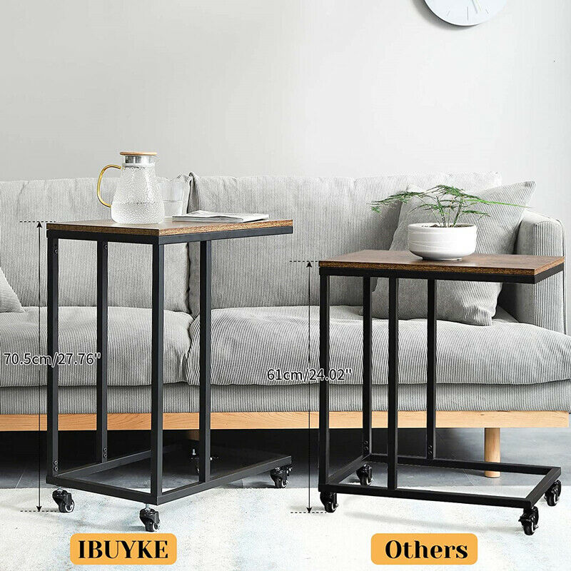 Industrial Sofa Table End Table C-Shape Side Table Coffee Laptop Table Rustic