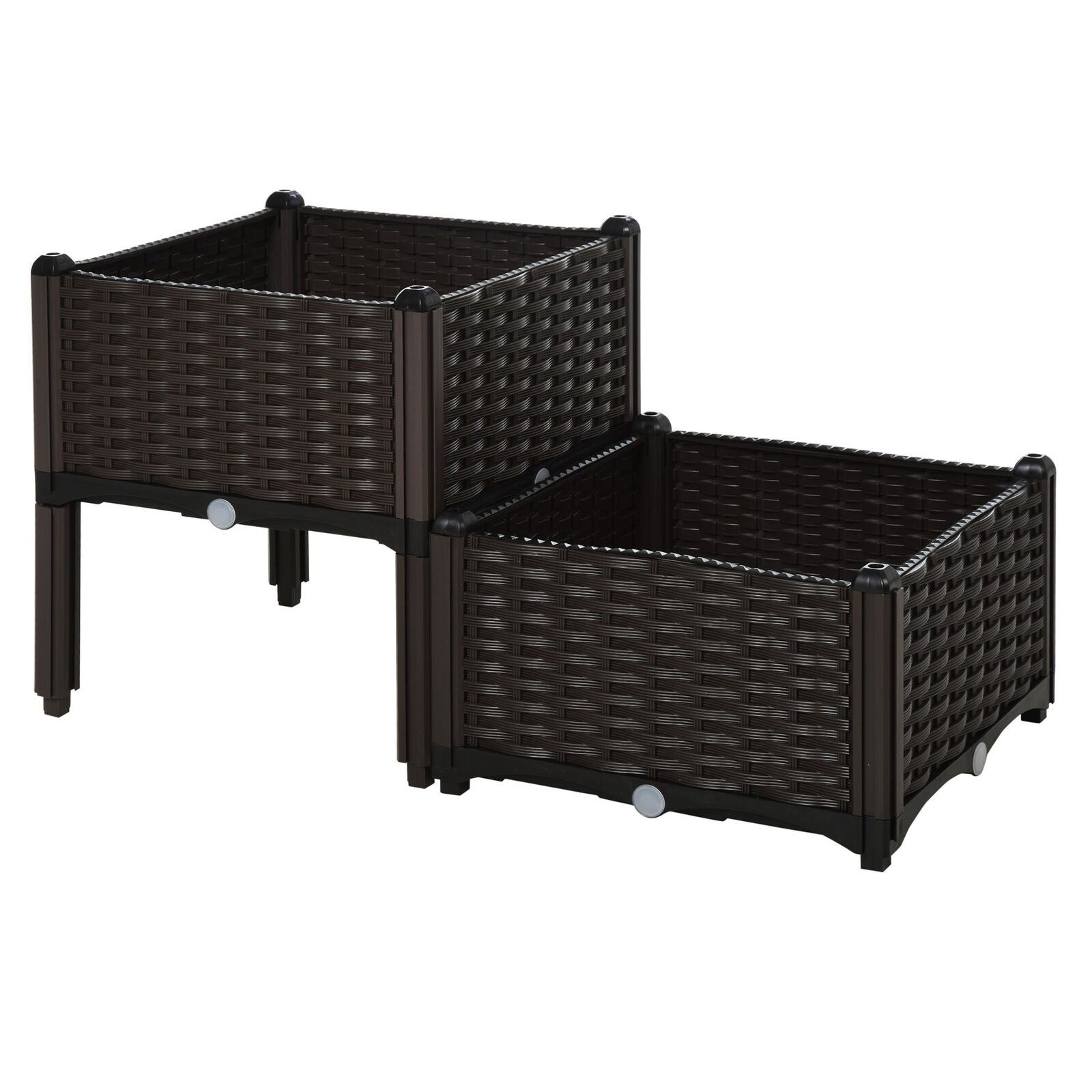 2PC Raised Flower Bed Vegetable Herb Lightweight -40L x 40W x 26-44H cm