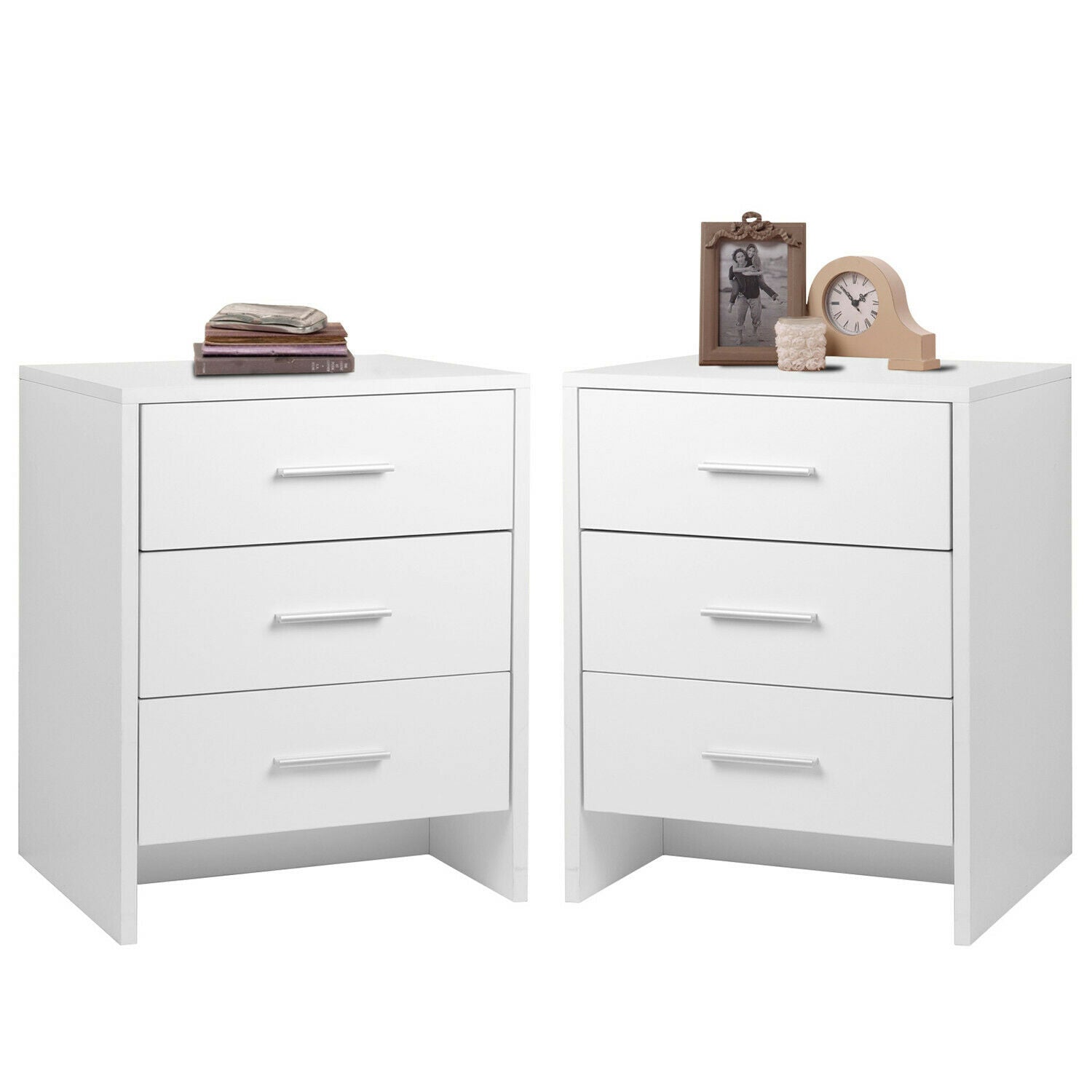 3 Drawers Bedside Table Nightstand Cabinet Bedroom Furniture Storage Home White