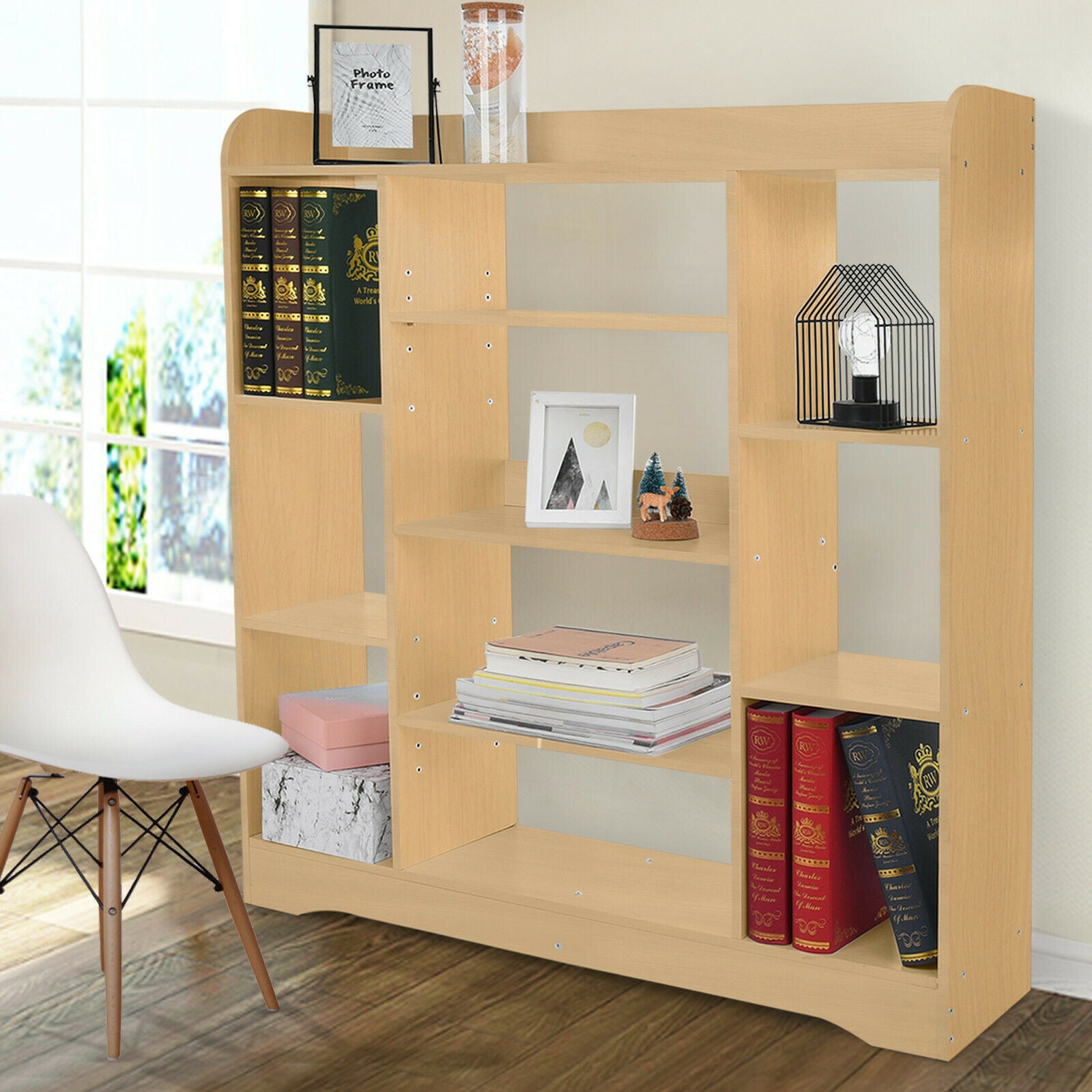 3-Tier Bookshelf Storage Cabinet Bookcase 10 Cubes Particle Board Home Office UK