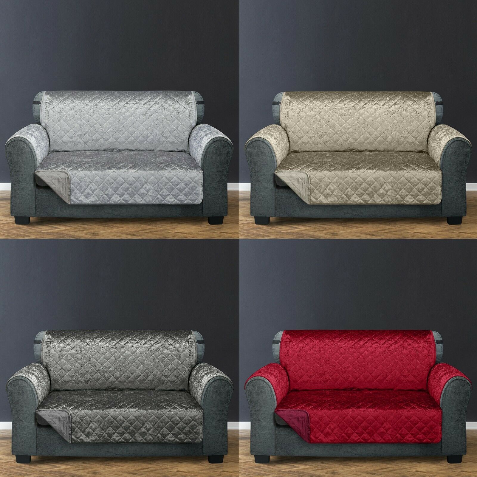 Reversible Quilted Sofa Cover Furniture Protector Throw Waterproof STRAPS