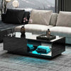Modern High Gloss Coffee Table With Storage Drawers RGB LED Living Room Wooden