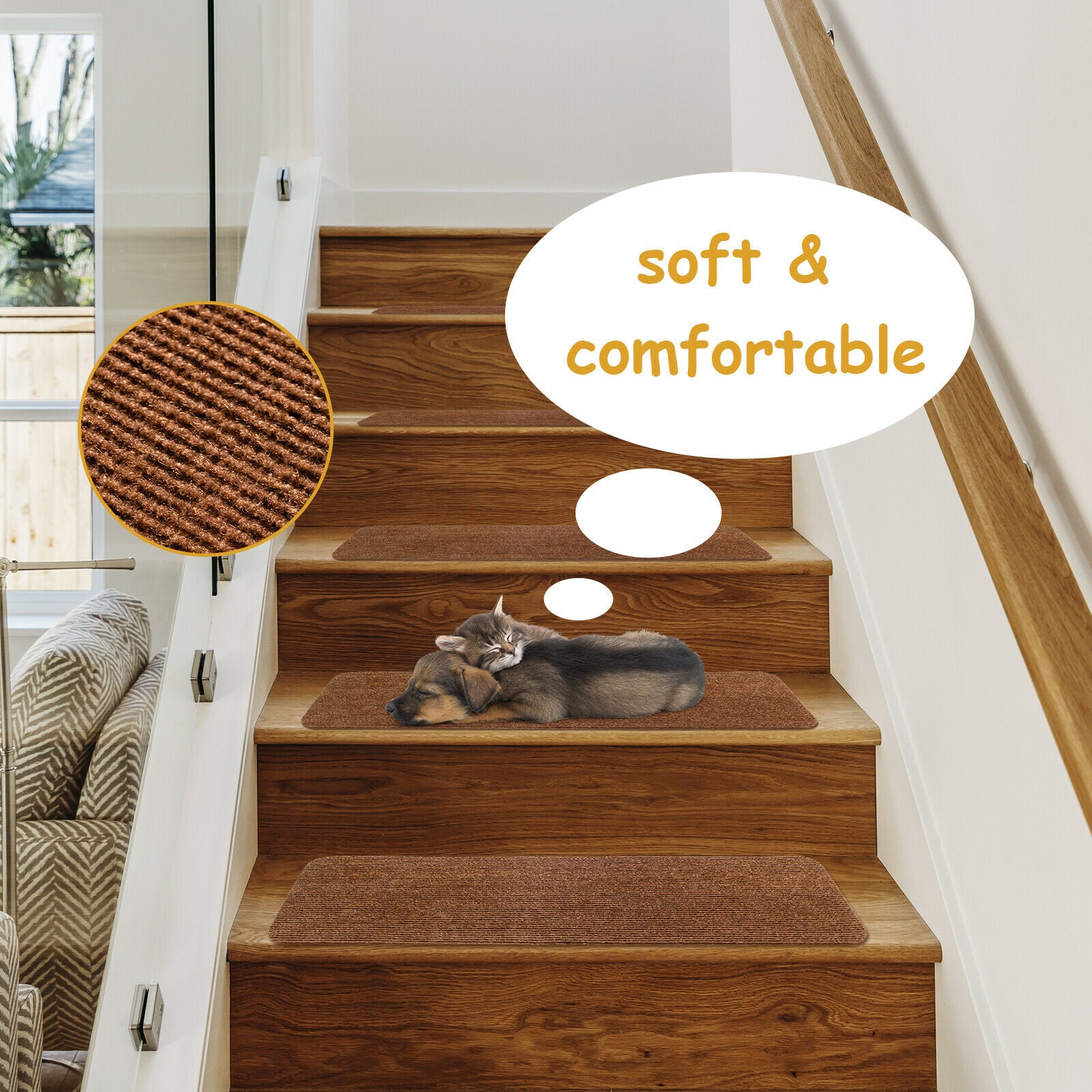 15 PCS Stair Treads Non-Slip Carpets Stairs Cover Mat Home Protection Cover