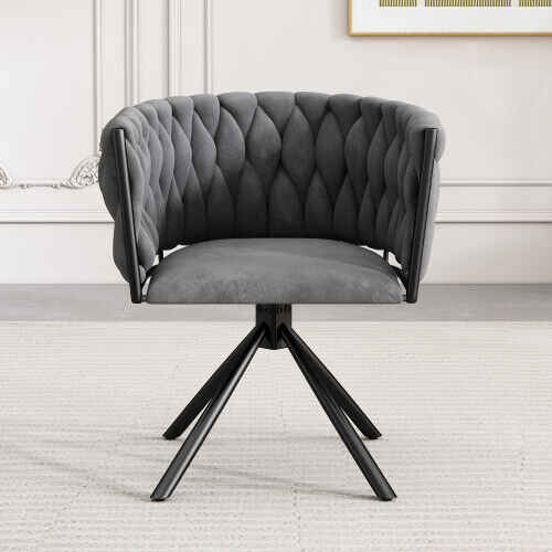 Velvet Dining Chair with Metal Legs Kitchen Chair Swivel Armchair Modern Grey HT