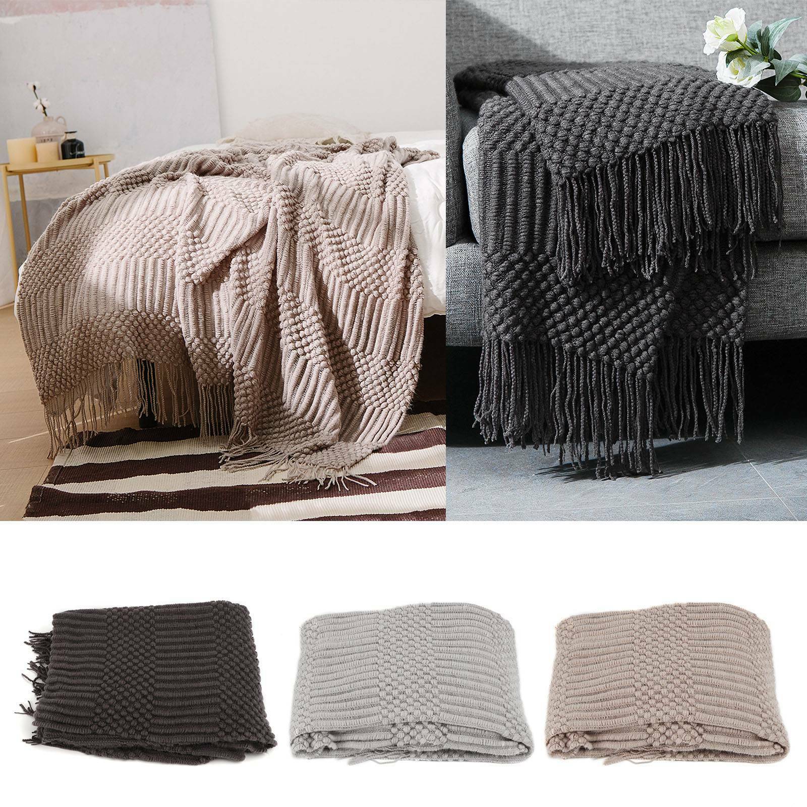 Chunky Knitted Thick Soft Blankets Hand Yarn Bulky Knit Throw Sofa Bed Blanket
