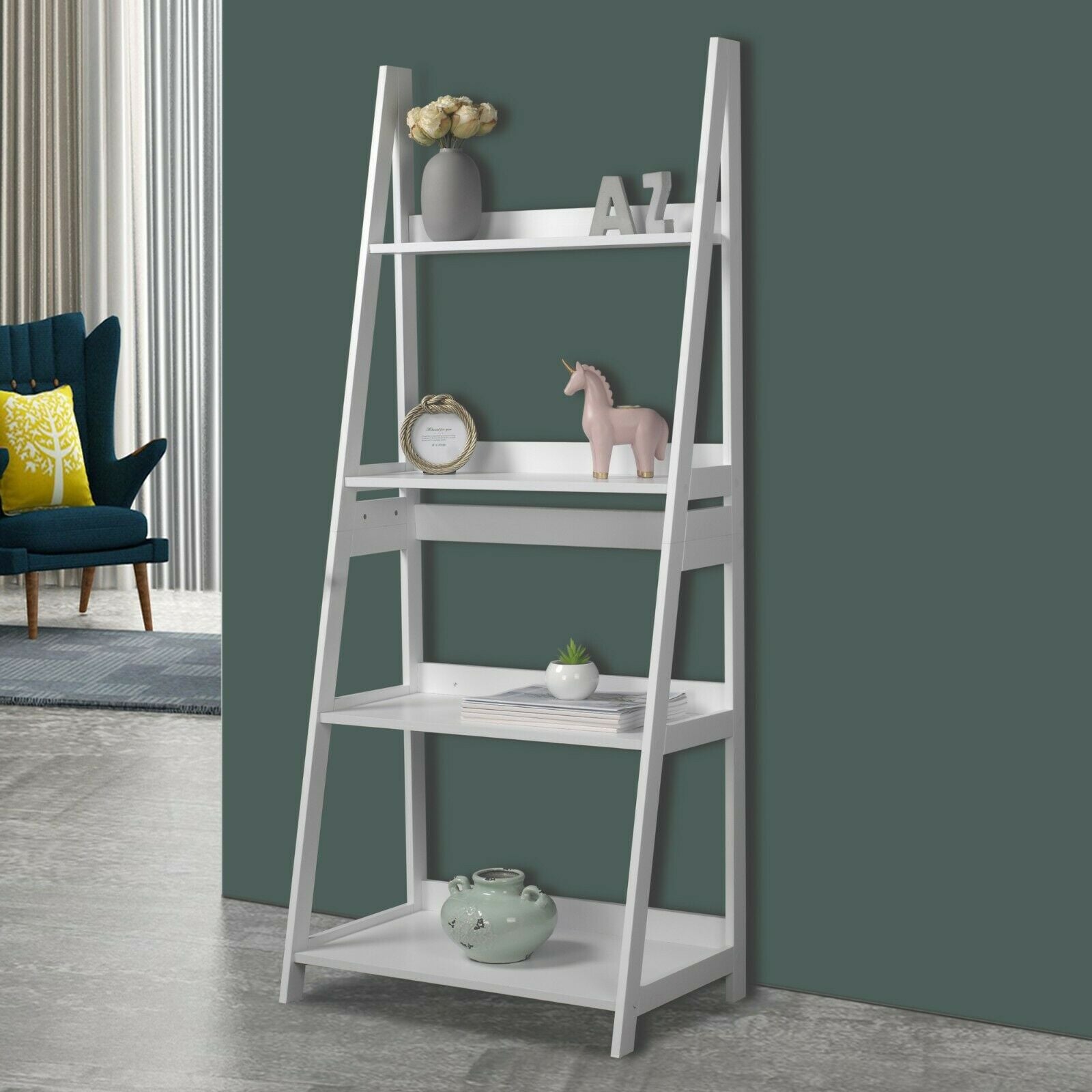 Modena 4 Tier Wooden Ladder Storage Rack Display Stand Shelving Unit Bedroom