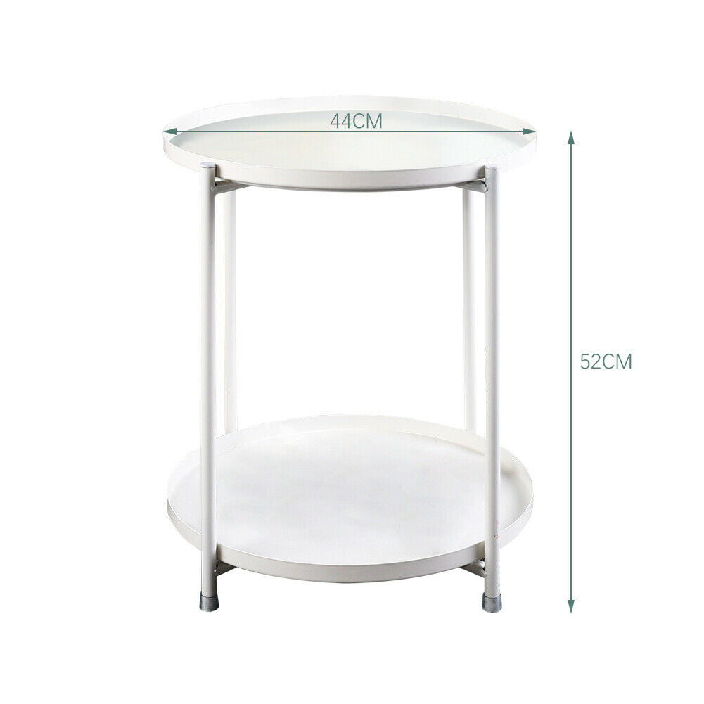 Round 1/2 Tier Metal Sofa Side End Drinks Coffee Table Tray Top Bedside Desk UK