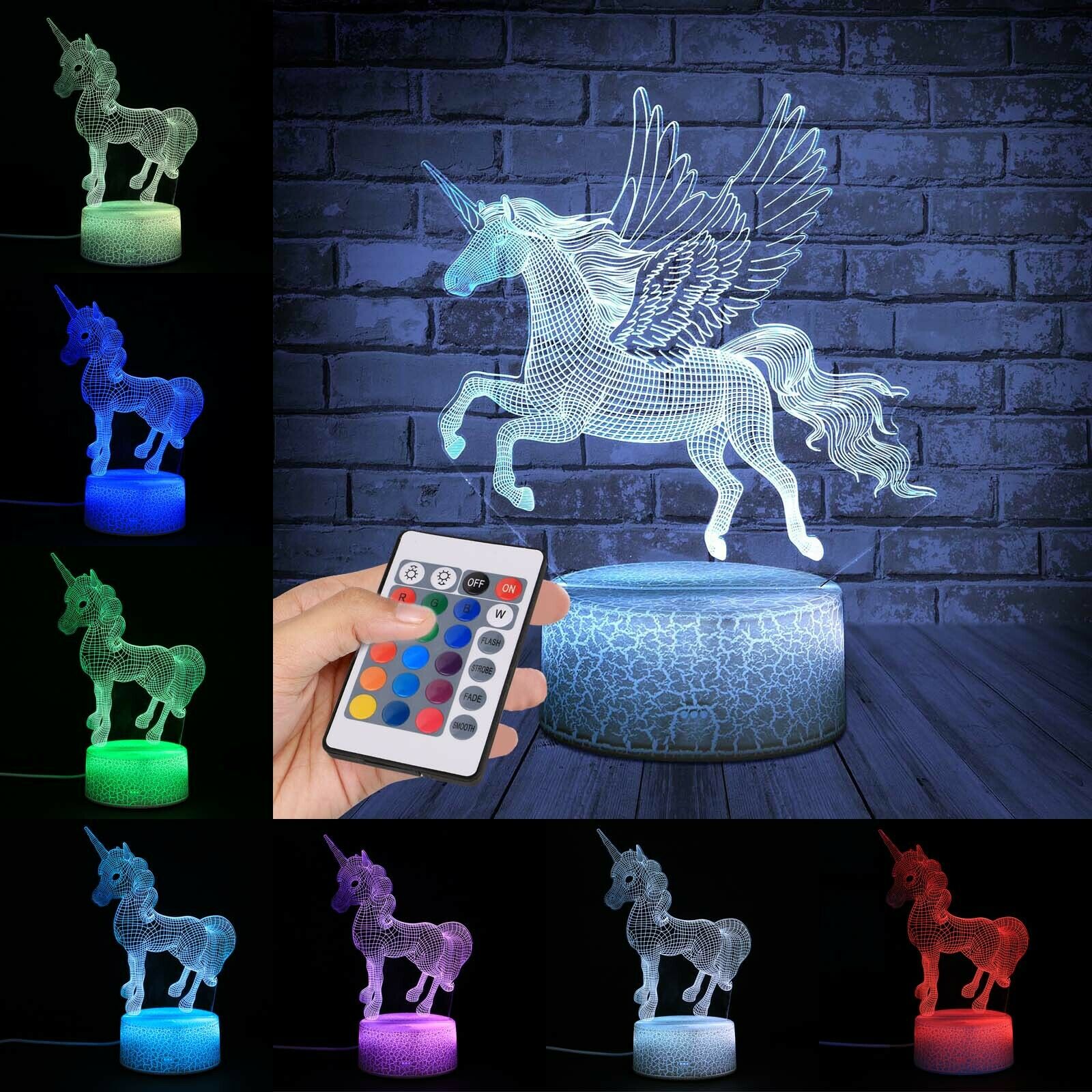 3D Unicorn LED Night Light USB Touch Colour Changing Table Lamp Kids