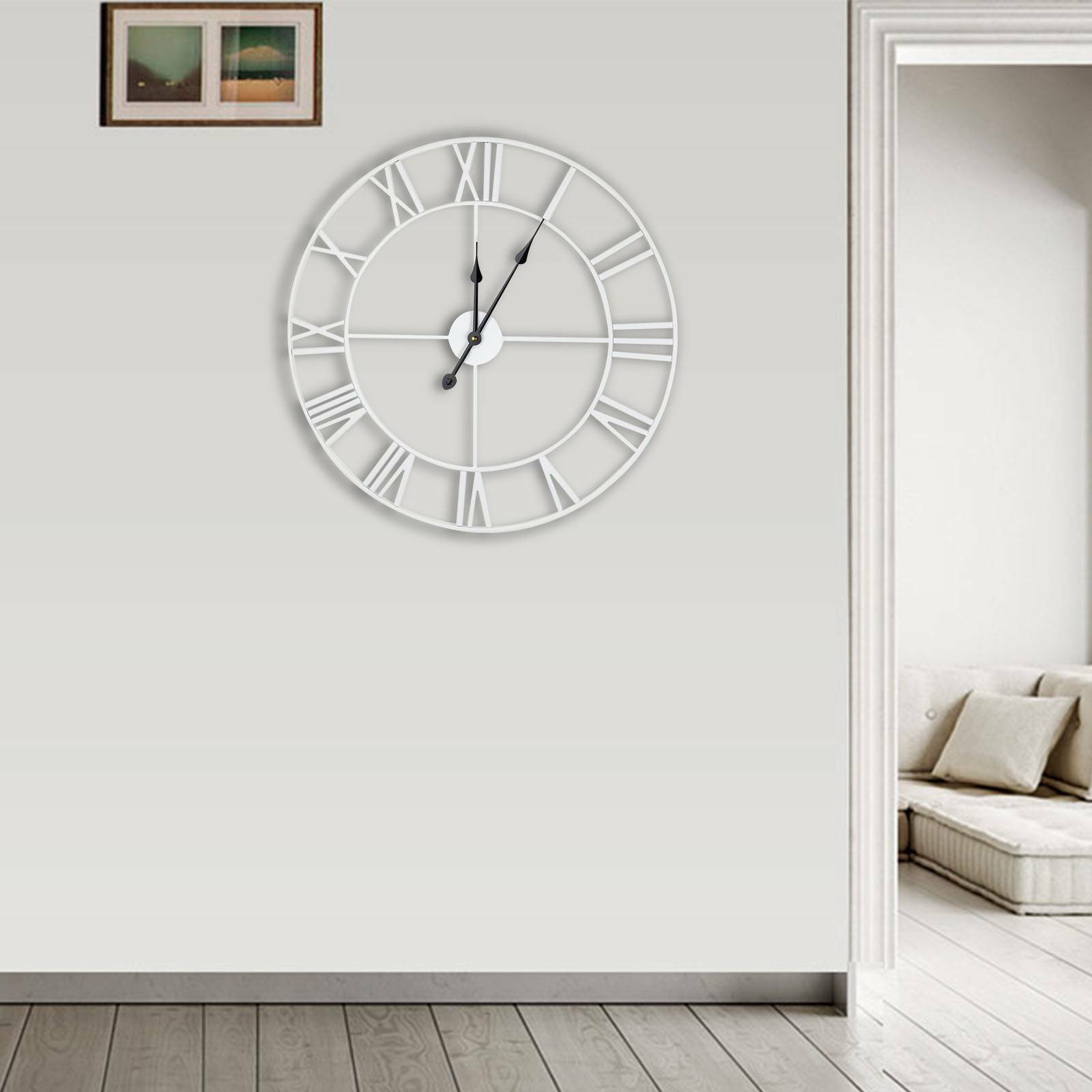 60CM EXTRA LARGE WHITE ROMAN NUMERALS SKELETON IRON WALL CLOCK BIG GIANT ROUND