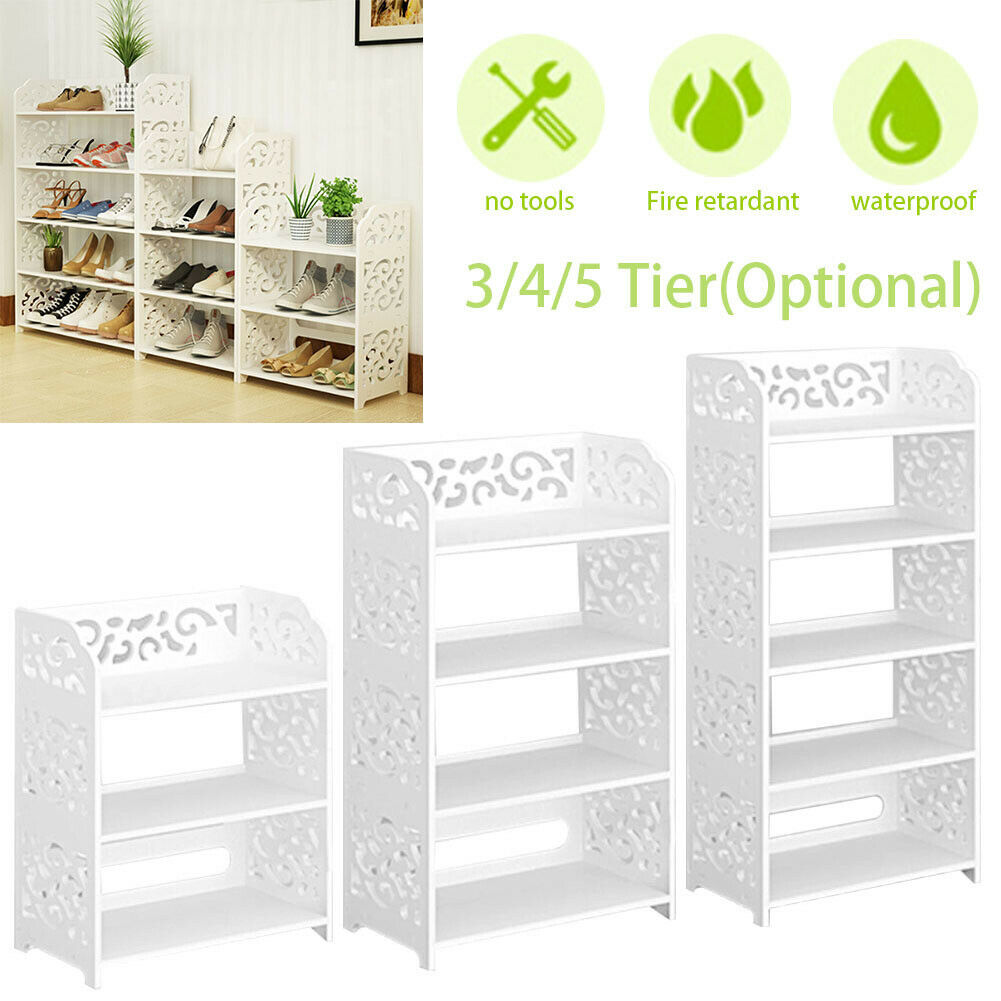 3/4/5 Tiers White Wooden Bookcase Display Stand Shoe Rack Storage Bathroom Units
