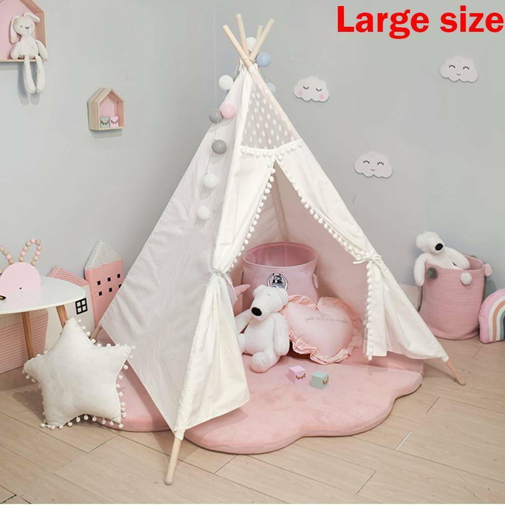 Large Canvas Kids Teepee White Tent Childs Indoor Outdoor Play House Gift