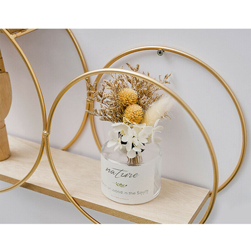 Round Cube Wall Shelf Gold Metal Frame Storage Shelving Display 2 Tier Unit NEW