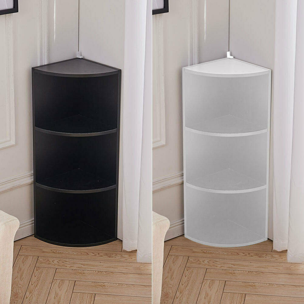 3 Tier Wooden Storage Shelf Corner Shelving Unit Free Standing Display Organizer