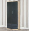 Tall Wooden 2 Door Wardrobe With 2 Drawers Bedroom Storage Hanging Bar Clothes