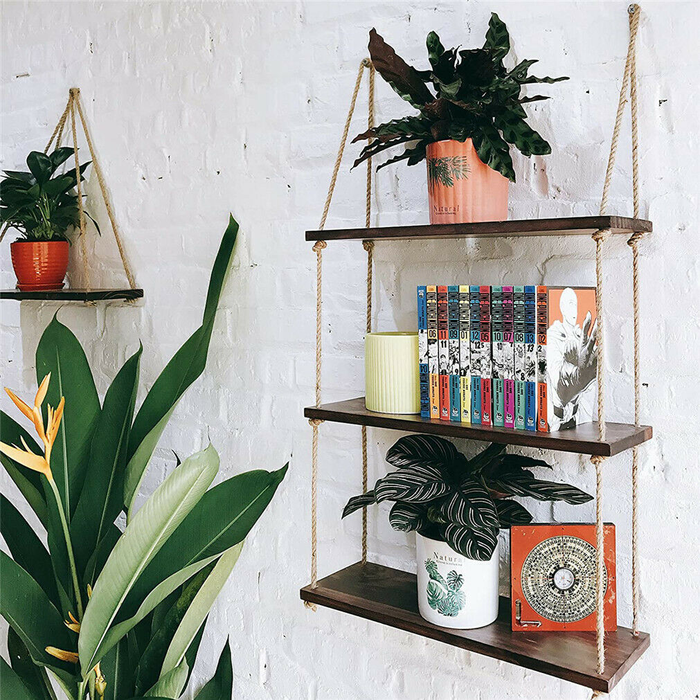 rope hanging shelves for plants Wooden Hanging Shelf Window Wall Plant Rope Hanging Shelves for Kitche – Quildinc
