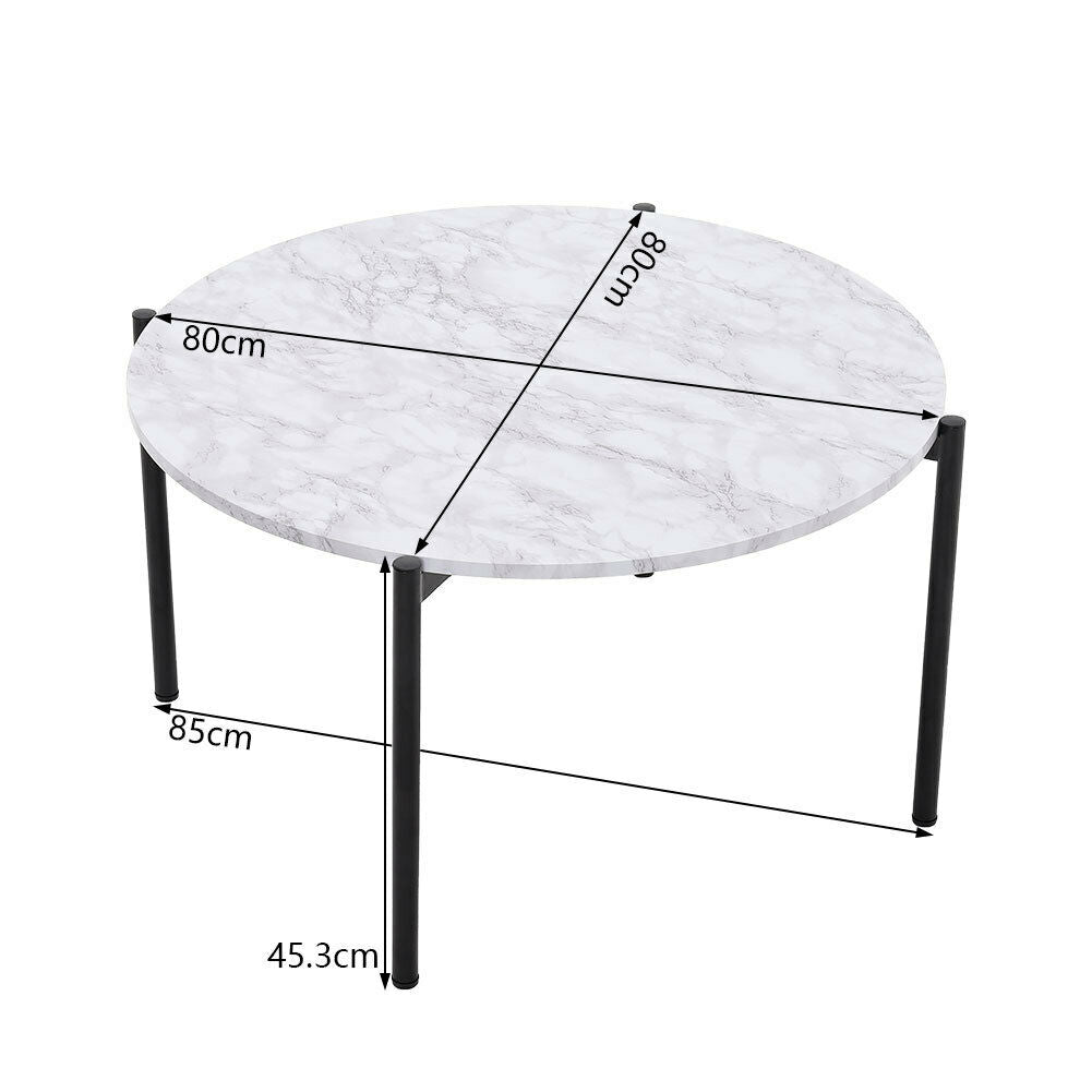 Round Coffee Table Marble Effect Living Room Sofa Side Table With Metal Legs