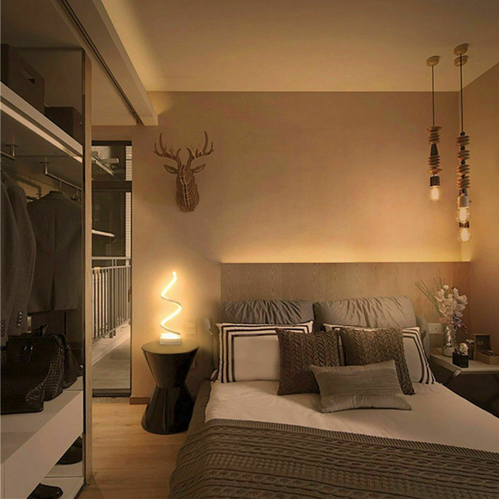 Modern LED Bedside Spiral Table Lamps Creative Design Curved Dimmable Cool White