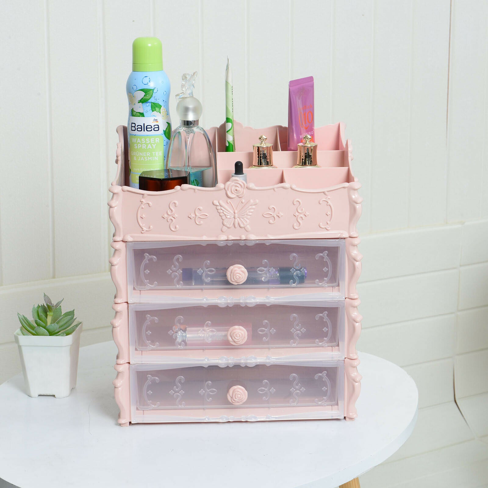 3 Tiers Makeup Case Desktop Storage Box Cosmetic Organizer Holder Drawer Jewelry