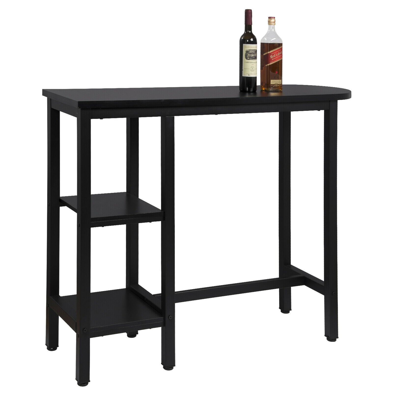 Bar Table with 2 Storage Shelves Breakfast Dining Table Kitchen  Metal