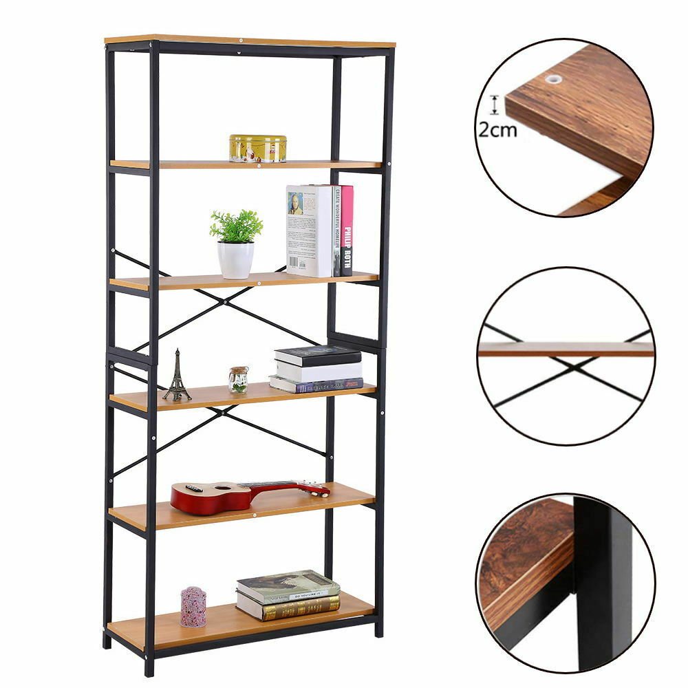 Industrial Bookshelf 6 Tier Ladder Shelf Metal Display Rack Storage Shelving UK