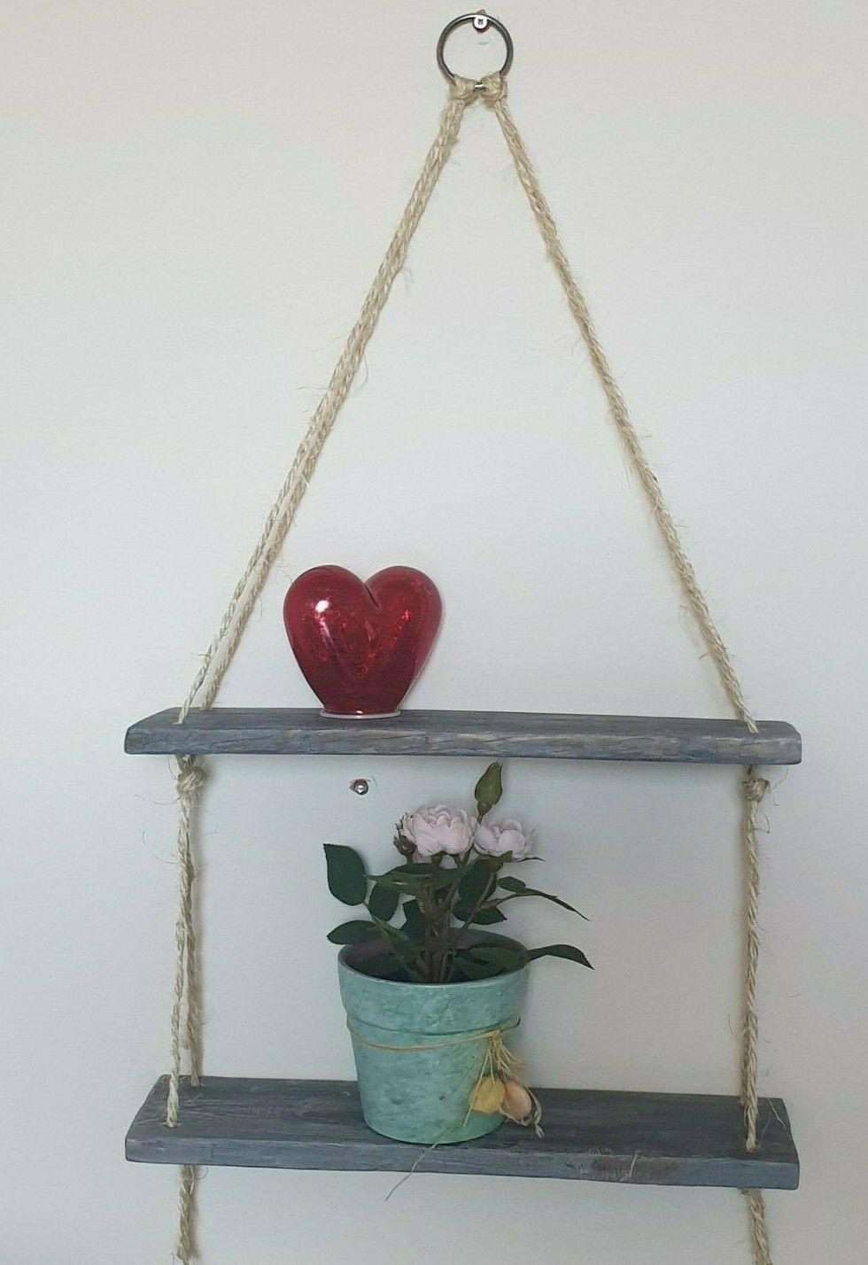 Rustic Vintage Shelves Handmade Wooden Natural Wood Floating Hanging Rope Shelf