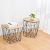 Retro Side Table Baskets Marble Wood Top Storage Basket Tables Home Furniture