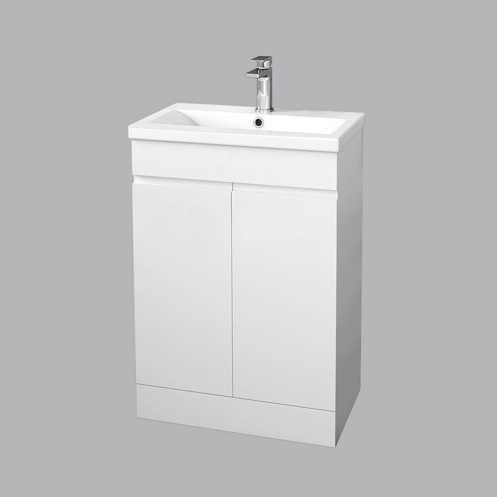 600mm Bathroom Vanity Unit Basin Sink Storage Floor Standing Cabinet Gloss White