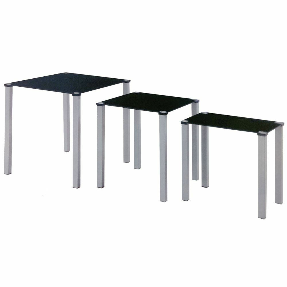 Nest Of Tables  Cara Luna Neptune 3 Set Unit Glass Stainless Steel Side End