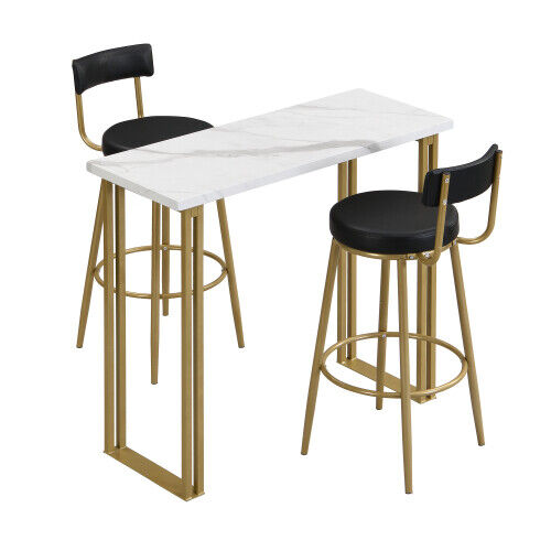 Bar Table and 2 Stools Set Breakfast Counter Height Kitchen Dining Room HT