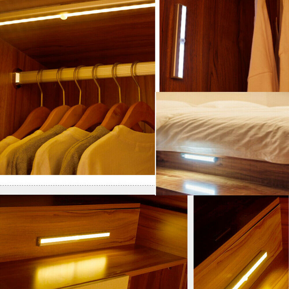 2 × Motion Sensor Cabinet 10 LED Lights Battery PIR Wardrobe Cupboard Light