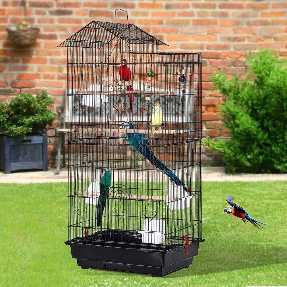 Extra Large Metal Bird Parrot Cage Birdcage for Canary Budgie Cockatiel w/ Stand