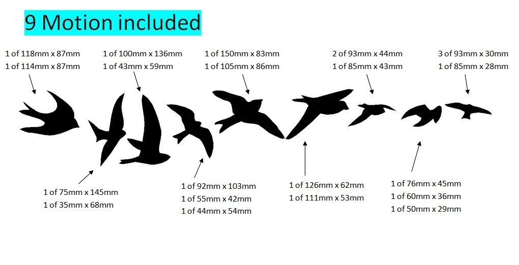 Flock of 23 Flying Birds Living Room Bedroom Bathroom Wall Art Sticker decals