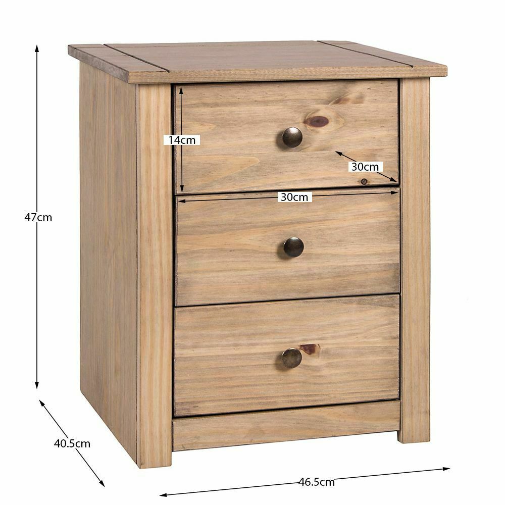 Bedside Chest 3 Drawer Solid Waxed Pine Rustic Bedroom Storage Unit